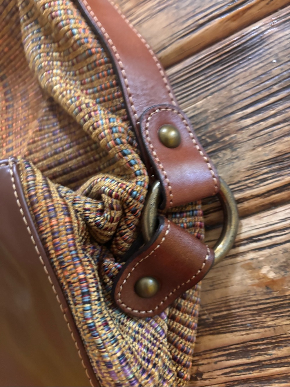 Fossil Brown Multi-Tone Woven Shoulder Bag with Leather Trim - Picture 4 of 5